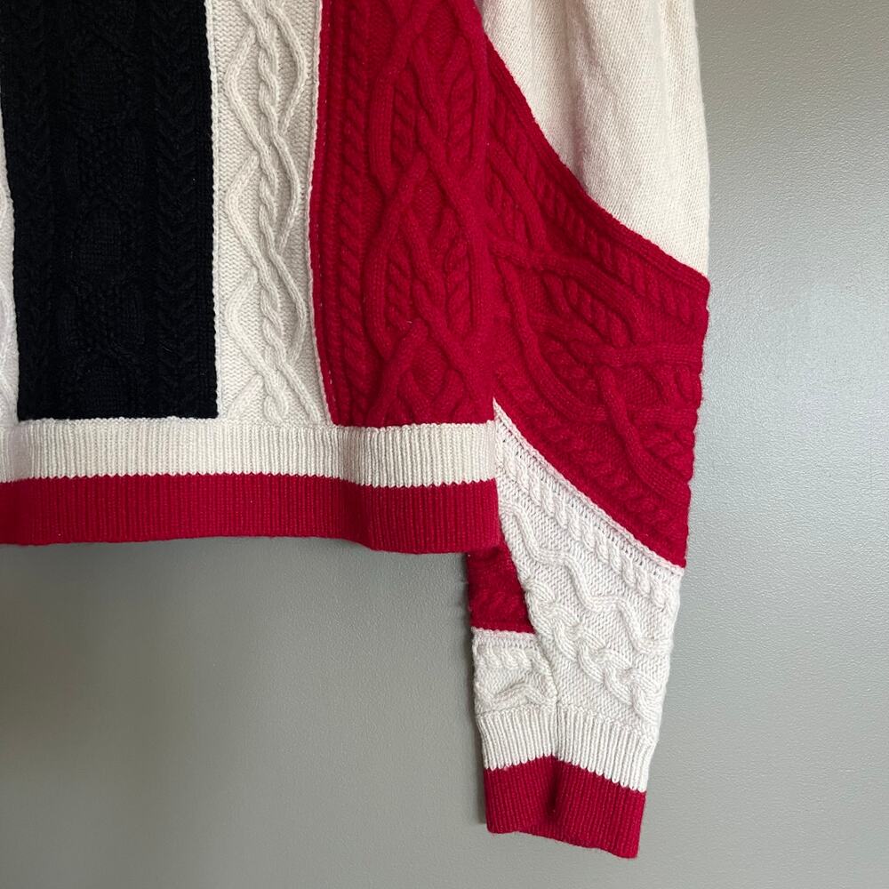 CLAUDIE PIERLOT Mixity Pullover Sweater Size Medium Red Black Cream Puff Sleeves - Picture 11 of 16